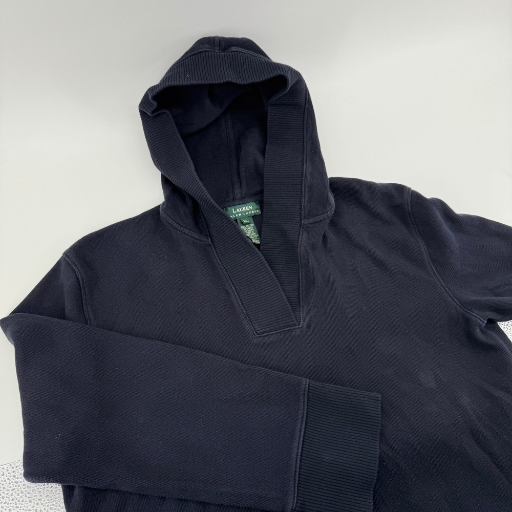 Lauren Ralph Lauren Women's XL 100% Cotton Shawl Collar Hoodie Sweater Navy Y2K